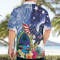 Guam and United States Together Hawaiian Shirt Bald Eagle and Guam Seal with Flower and Tribal Tattoos - Wonder Print Shop