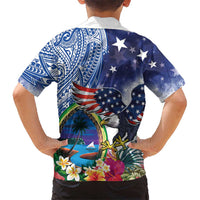 Guam and United States Together Hawaiian Shirt Bald Eagle and Guam Seal with Flower and Tribal Tattoos - Wonder Print Shop