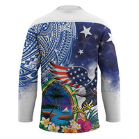 Guam and United States Together Hockey Jersey Bald Eagle and Guam Seal with Flower and Tribal Tattoos - Wonder Print Shop