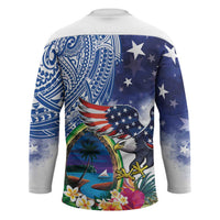 Guam and United States Together Hockey Jersey Bald Eagle and Guam Seal with Flower and Tribal Tattoos - Wonder Print Shop