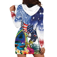 Guam and United States Together Hoodie Dress Bald Eagle and Guam Seal with Flower and Tribal Tattoos - Wonder Print Shop