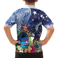 Guam and United States Together Kid Hawaiian Shirt Bald Eagle and Guam Seal with Flower and Tribal Tattoos - Wonder Print Shop