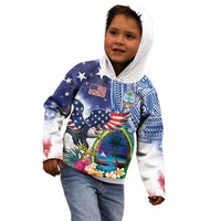 Guam and United States Together Kid Hoodie Bald Eagle and Guam Seal with Flower and Tribal Tattoos - Wonder Print Shop