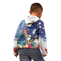 Guam and United States Together Kid Hoodie Bald Eagle and Guam Seal with Flower and Tribal Tattoos - Wonder Print Shop