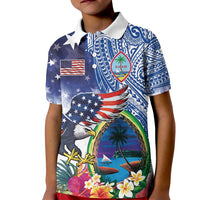 Guam and United States Together Kid Polo Shirt Bald Eagle and Guam Seal with Flower and Tribal Tattoos - Wonder Print Shop