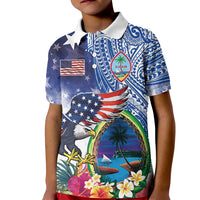 Guam and United States Together Kid Polo Shirt Bald Eagle and Guam Seal with Flower and Tribal Tattoos - Wonder Print Shop