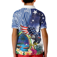 Guam and United States Together Kid Polo Shirt Bald Eagle and Guam Seal with Flower and Tribal Tattoos - Wonder Print Shop
