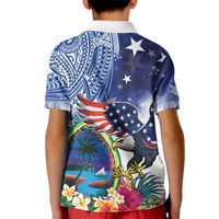 Guam and United States Together Kid Polo Shirt Bald Eagle and Guam Seal with Flower and Tribal Tattoos - Wonder Print Shop