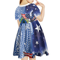 Guam and United States Together Kid Short Sleeve Dress Bald Eagle and Guam Seal with Flower and Tribal Tattoos - Wonder Print Shop