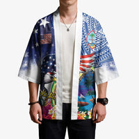 Guam and United States Together Kimono Bald Eagle and Guam Seal with Flower and Tribal Tattoos - Wonder Print Shop