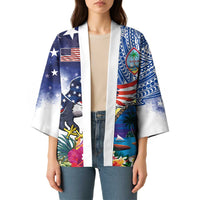 Guam and United States Together Kimono Bald Eagle and Guam Seal with Flower and Tribal Tattoos - Wonder Print Shop