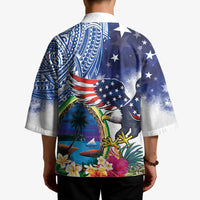 Guam and United States Together Kimono Bald Eagle and Guam Seal with Flower and Tribal Tattoos - Wonder Print Shop