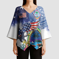 Guam and United States Together Kimono Sleeve Blouse Bald Eagle and Guam Seal with Flower and Tribal Tattoos - Wonder Print Shop