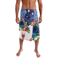 Guam and United States Together Lavalava Bald Eagle and Guam Seal with Flower and Tribal Tattoos - Wonder Print Shop