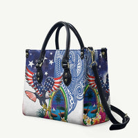 Guam and United States Together Leather Bag Bald Eagle and Guam Seal with Flower and Tribal Tattoos - Wonder Print Shop