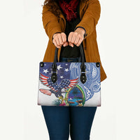 Guam and United States Together Leather Bag Bald Eagle and Guam Seal with Flower and Tribal Tattoos - Wonder Print Shop