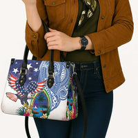 Guam and United States Together Leather Bag Bald Eagle and Guam Seal with Flower and Tribal Tattoos - Wonder Print Shop