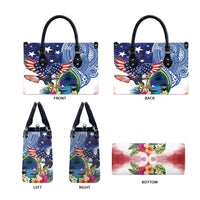 Guam and United States Together Leather Bag Bald Eagle and Guam Seal with Flower and Tribal Tattoos - Wonder Print Shop