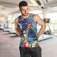 Guam and United States Together Men Tank Top Bald Eagle and Guam Seal with Flower and Tribal Tattoos - Wonder Print Shop