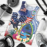 Guam and United States Together Men Tank Top Bald Eagle and Guam Seal with Flower and Tribal Tattoos - Wonder Print Shop