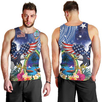 Guam and United States Together Men Tank Top Bald Eagle and Guam Seal with Flower and Tribal Tattoos - Wonder Print Shop