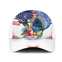 Guam and United States Together Mesh Trucker Cap Bald Eagle and Guam Seal with Flower and Tribal Tattoos - Wonder Print Shop