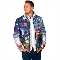 Guam and United States Together Padded Jacket Bald Eagle and Guam Seal with Flower and Tribal Tattoos - Wonder Print Shop