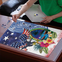 Guam and United States Together Puzzle Bald Eagle and Guam Seal with Flower and Tribal Tattoos - Wonder Print Shop