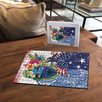 Guam and United States Together Puzzle Bald Eagle and Guam Seal with Flower and Tribal Tattoos - Wonder Print Shop