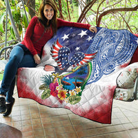 Guam and United States Together Quilt Bald Eagle and Guam Seal with Flower and Tribal Tattoos - Wonder Print Shop
