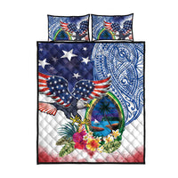 Guam and United States Together Quilt Bed Set Bald Eagle and Guam Seal with Flower and Tribal Tattoos - Wonder Print Shop