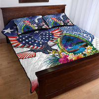 Guam and United States Together Quilt Bed Set Bald Eagle and Guam Seal with Flower and Tribal Tattoos - Wonder Print Shop