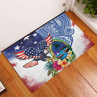 Guam and United States Together Rubber Doormat Bald Eagle and Guam Seal with Flower and Tribal Tattoos - Wonder Print Shop