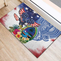 Guam and United States Together Rubber Doormat Bald Eagle and Guam Seal with Flower and Tribal Tattoos - Wonder Print Shop