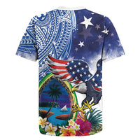 Guam and United States Together Rugby Jersey Bald Eagle and Guam Seal with Flower and Tribal Tattoos - Wonder Print Shop