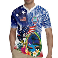 Guam and United States Together Rugby Jersey Bald Eagle and Guam Seal with Flower and Tribal Tattoos - Wonder Print Shop