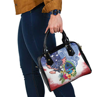 Guam and United States Together Shoulder Handbag Bald Eagle and Guam Seal with Flower and Tribal Tattoos - Wonder Print Shop