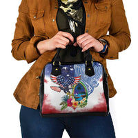Guam and United States Together Shoulder Handbag Bald Eagle and Guam Seal with Flower and Tribal Tattoos - Wonder Print Shop