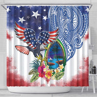 Guam and United States Together Shower Curtain Bald Eagle and Guam Seal with Flower and Tribal Tattoos - Wonder Print Shop