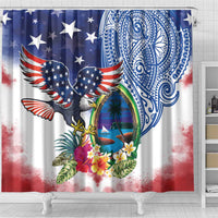 Guam and United States Together Shower Curtain Bald Eagle and Guam Seal with Flower and Tribal Tattoos - Wonder Print Shop