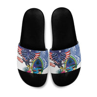 Guam and United States Together Slide Sandals Bald Eagle and Guam Seal with Flower and Tribal Tattoos - Wonder Print Shop