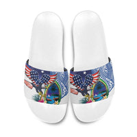 Guam and United States Together Slide Sandals Bald Eagle and Guam Seal with Flower and Tribal Tattoos - Wonder Print Shop