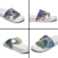 Guam and United States Together Slide Sandals Bald Eagle and Guam Seal with Flower and Tribal Tattoos - Wonder Print Shop