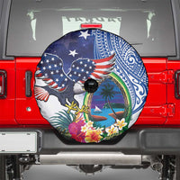 Guam and United States Together Spare Tire Cover Bald Eagle and Guam Seal with Flower and Tribal Tattoos - Wonder Print Shop
