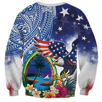 Guam and United States Together Sweatshirt Bald Eagle and Guam Seal with Flower and Tribal Tattoos - Wonder Print Shop