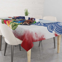 Guam and United States Together Tablecloth Bald Eagle and Guam Seal with Flower and Tribal Tattoos - Wonder Print Shop