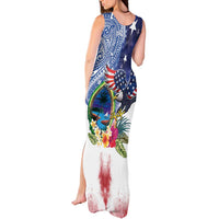 Guam and United States Together Tank Maxi Dress Bald Eagle and Guam Seal with Flower and Tribal Tattoos - Wonder Print Shop