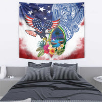 Guam and United States Together Tapestry Bald Eagle and Guam Seal with Flower and Tribal Tattoos - undefined