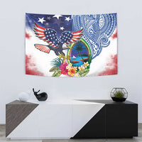 Guam and United States Together Tapestry Bald Eagle and Guam Seal with Flower and Tribal Tattoos - undefined