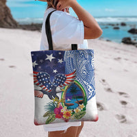 Guam and United States Together Tote Bag Bald Eagle and Guam Seal with Flower and Tribal Tattoos - Wonder Print Shop
